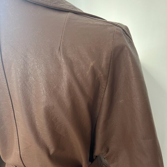 Vintage Brown Leather Long Belted Coat - Picture 11 of 13